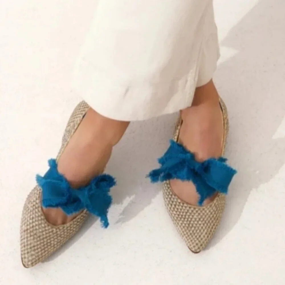 Rothy's Multi Metallic Mary Jane Flats Blue Ribbon Bow Ballet Shoe Pointed Sz 7